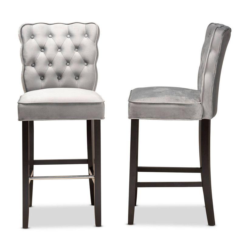 2pc Daphne Velvet Fabric Upholstered and Wood Counter Height Barstool Set - Baxton Studio