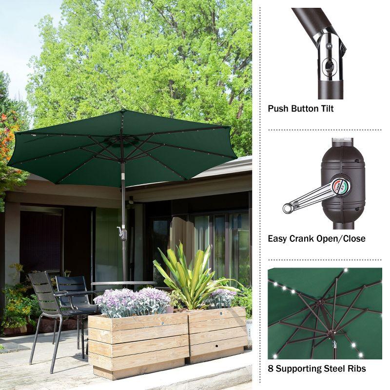 Patio Umbrella with Solar Lights - 9FT Outdoor Umbrella Shade with 32 LEDs and Auto Tilt for Deck, Table, Backyard or Pool