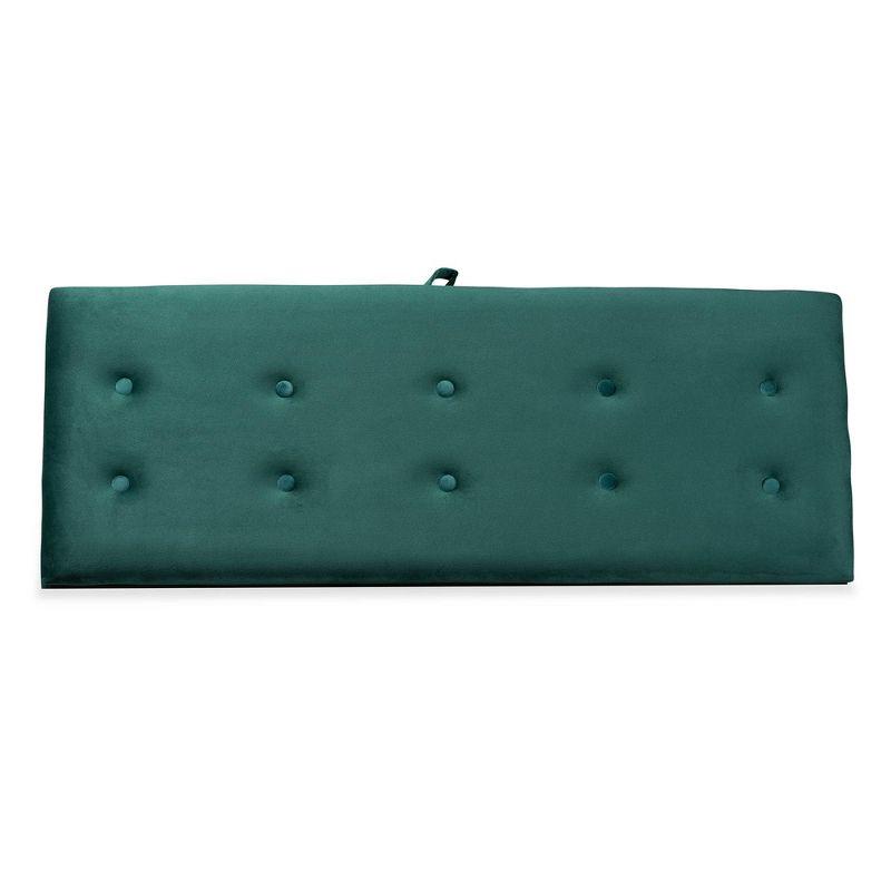 Caine Green Velvet Upholstered Storage Bench with Dark Wood Legs