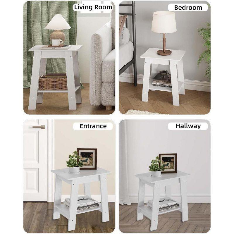 Nasitip 2-Tier End Table, Small Side Table, Nightstand with Storage Shelf, Narrow Side Table for Small Spaces(White)