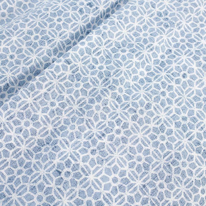 King Blue Cotton Pintuck Duvet Set with Tile Print