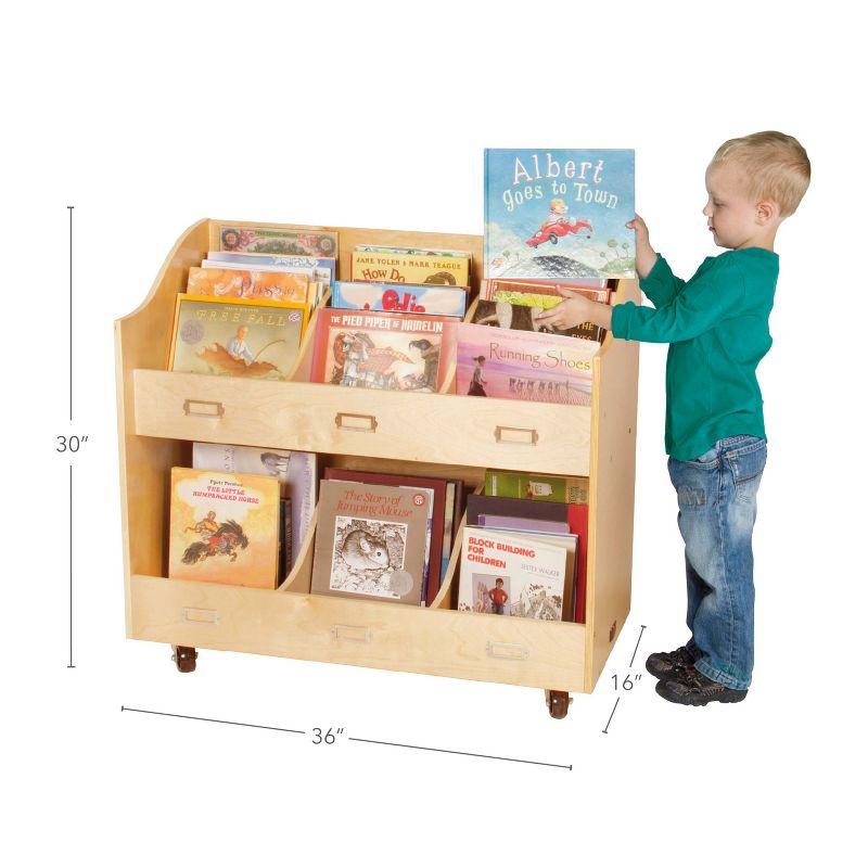 Natural Birch Plywood Mobile Book Organizer with Casters