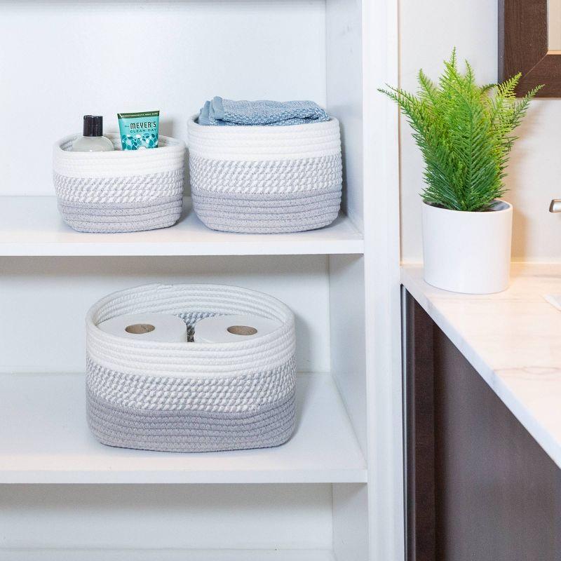 Home-Complete 3pc Storage Basket Set Gray: Cotton Cloth Bins for Shelves, Square Decorative Organizers, Hand Washable