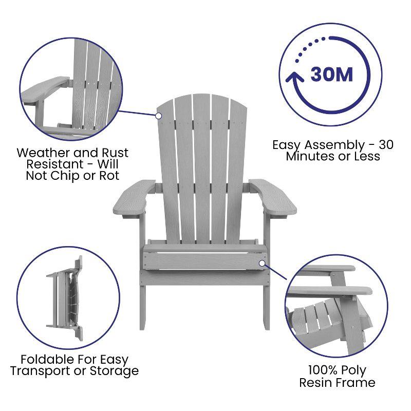 Gray Poly Resin Folding Adirondack Lounge Chairs with Arms