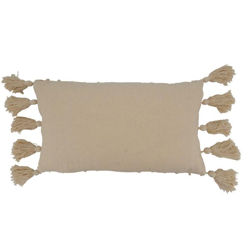 Ivory and Beige Striped Tassel Oblong Pillow