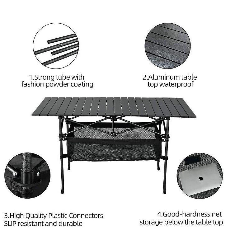 MPM Outdoor Folding Portable Picnic Camping Table, Aluminum Roll-up Table with Carrying Bag for Beach Backyard BBQ Party