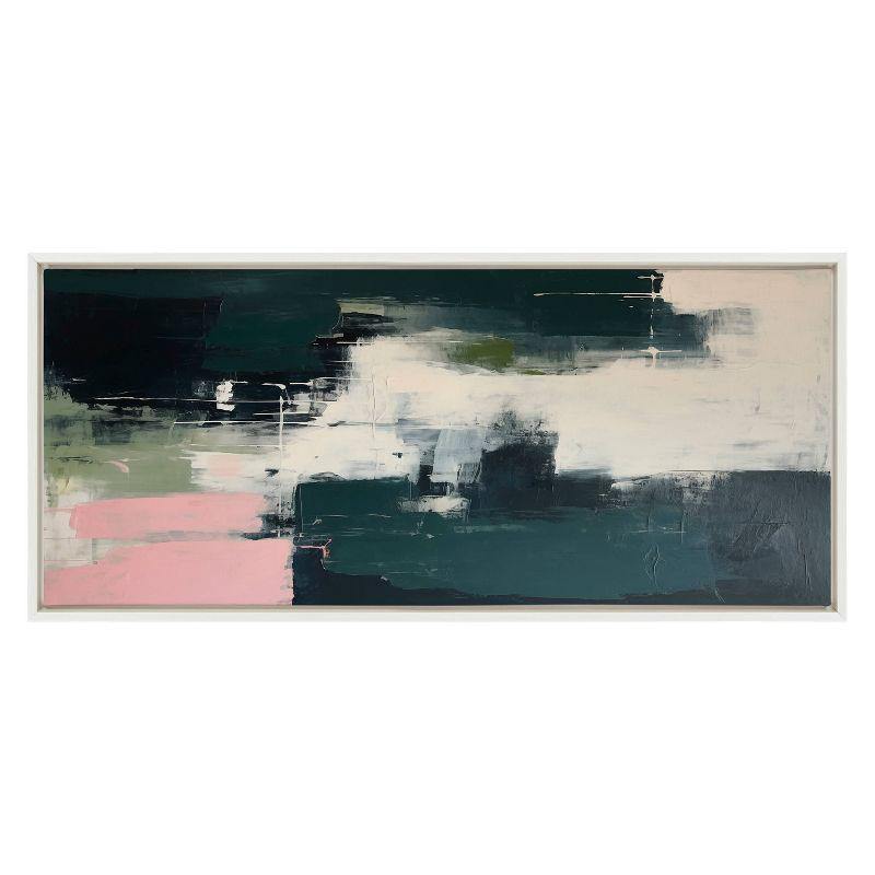 Emerald and Blush Abstract Canvas Print with White Frame