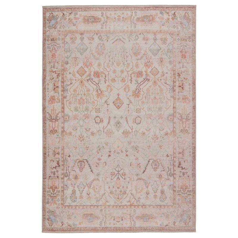 Blush and Cream Oriental Synthetic Area Rug