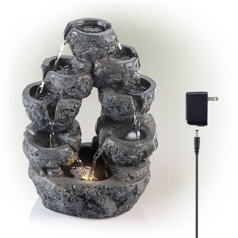 14" Resin Multi Tiered Cascading LED Fountain Gray - Alpine Corporation