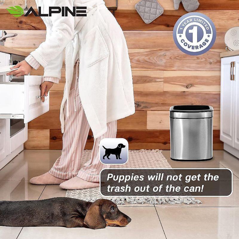 Alpine Industries Stainless Steel Commercial Indoor Trash Can with Liner 2.6 Gallon Open Top