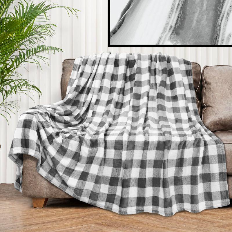 PAVILIA Premium Fleece Throw Blanket for Sofa Couch, Soft Flannel Plaid Stripe Decorative Print Blanket