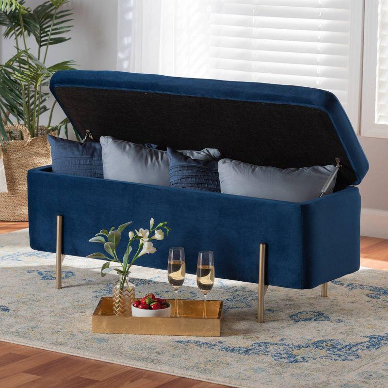 Rockwell Navy Blue Velvet & Gold Metal Storage Bench