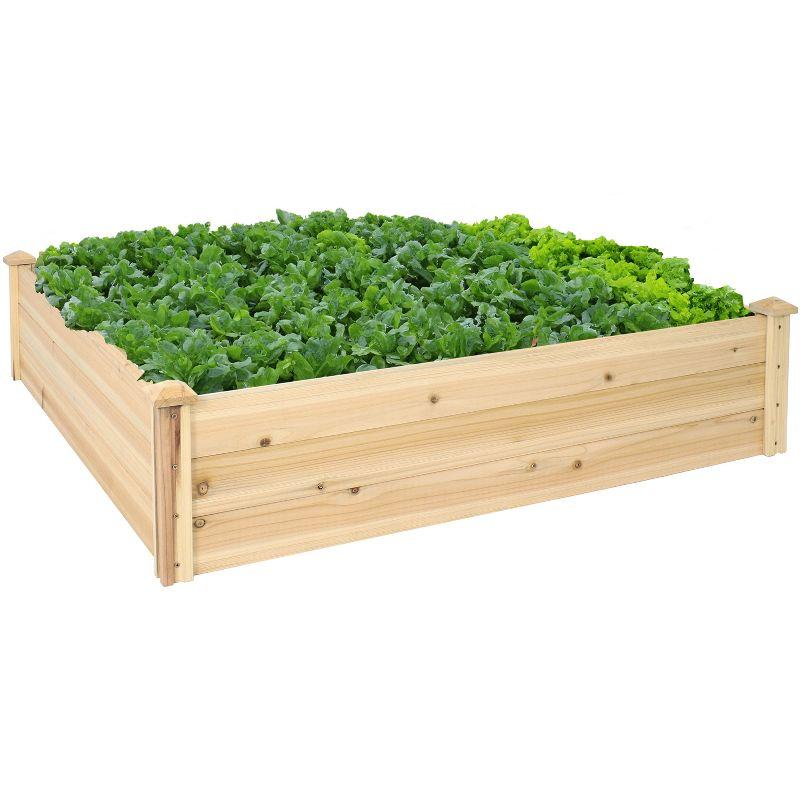 Sunnydaze Outdoor Square Wood Raised Garden Bed for Flower, Vegetable, and Herb Gardening - 48" Square - Brown