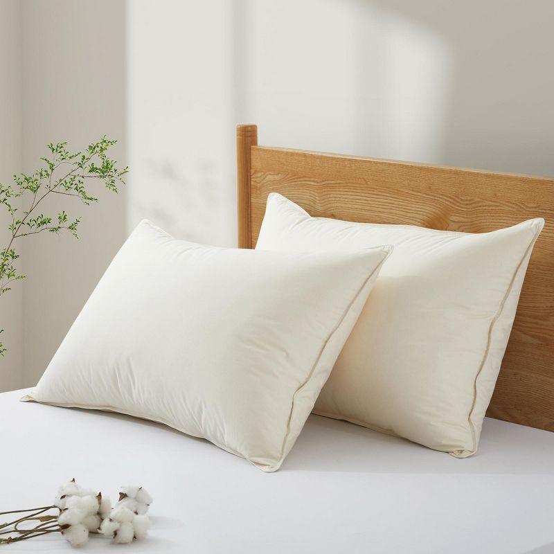 Peace Nest 100% Organic Cotton Down Feather Bed Pillows Set of 2, Pillow-in-a-pillow design, Non-Gusset, Standard