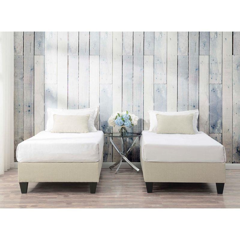 Picket House Furnishings Twin Abby Platform Bed Cream: Faux Leather Upholstery, No Box Spring Needed