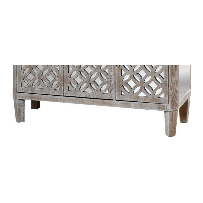 50" Distressed Mirrored Filigree 3 Door Cabinet Driftwood Gray - StyleCraft: Signature Home Collection