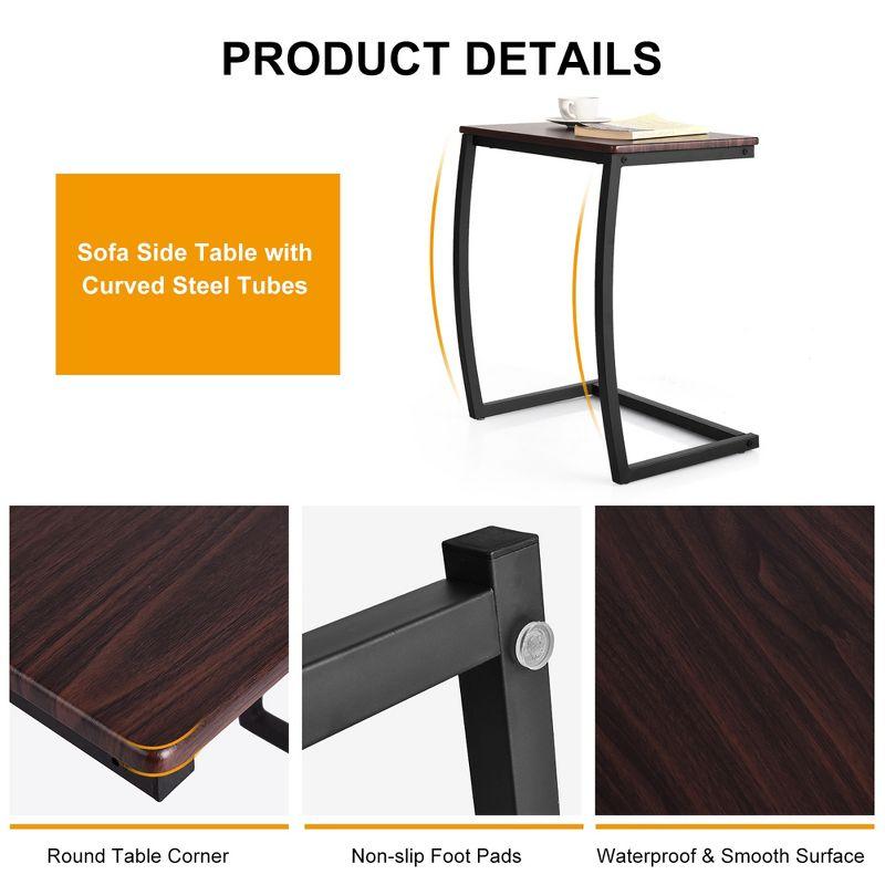 Coffee Wood and Metal C-Shaped End Table