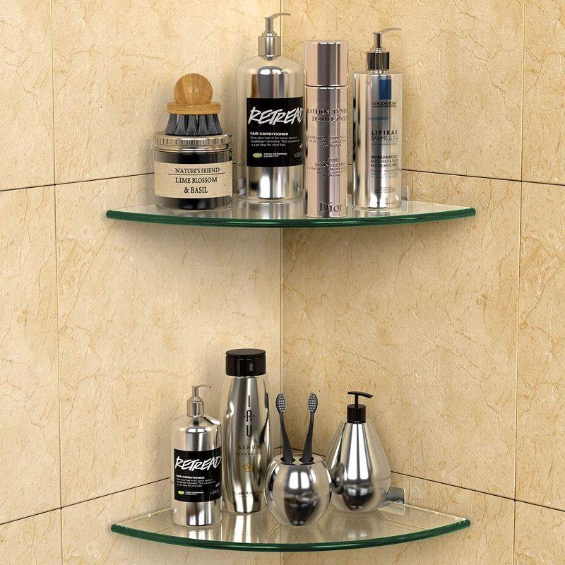 GeekDigg Glass Shelf Shower Caddie, 2-Pack Clear