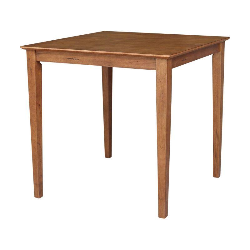 3pc 36"x36" Solid Wood Counter Height Dining Table Set with 2 X-Back Stools Distressed Oak - International Concepts: Hardwood, Rubberwood