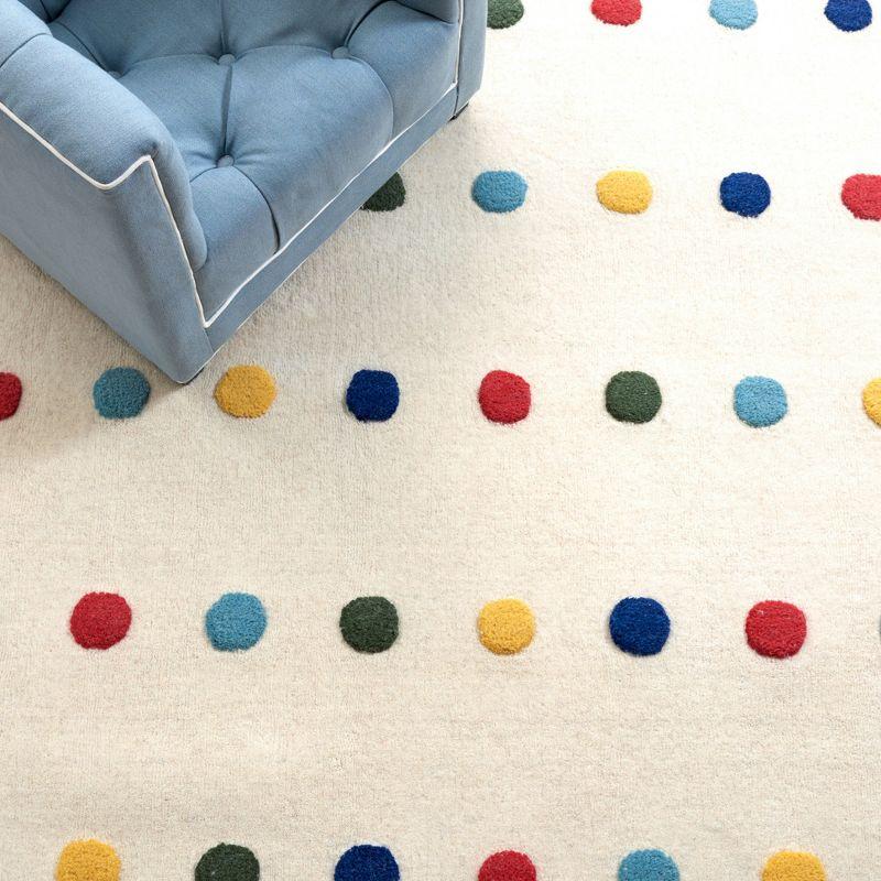 Ivory Polka Dot Hand-Tufted Wool Kids Runner Rug