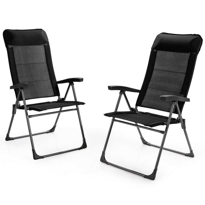 Black Adjustable Folding Patio Dining Chairs with Arms, Set of 2