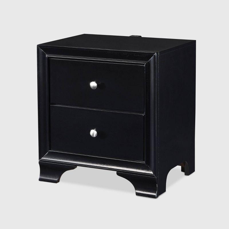 Black Wood 2-Drawer Nightstand with USB Ports