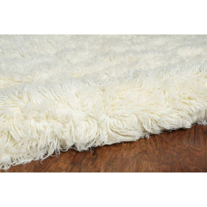 Ebern Designs Aaiden Flokati Wool Shag Hand Loomed Ivory Rug