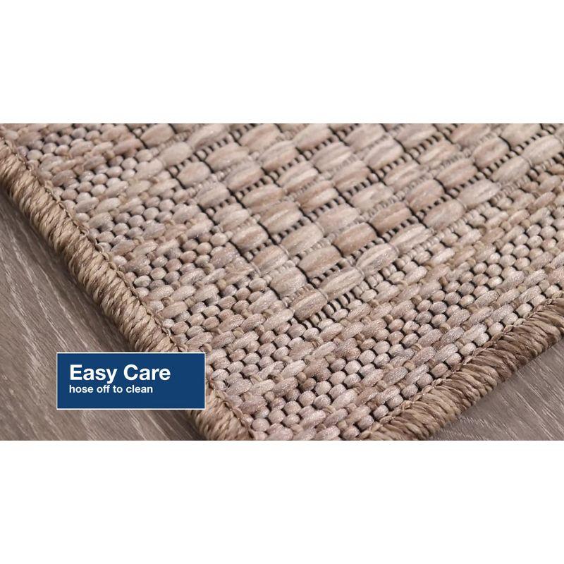 Ivory Basketweave Stripe Flatwoven Synthetic Indoor/Outdoor Rug