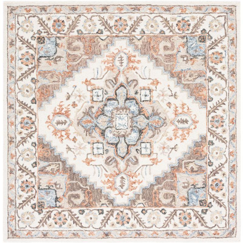 Ivory and Rust Hand-Tufted Wool Square Area Rug