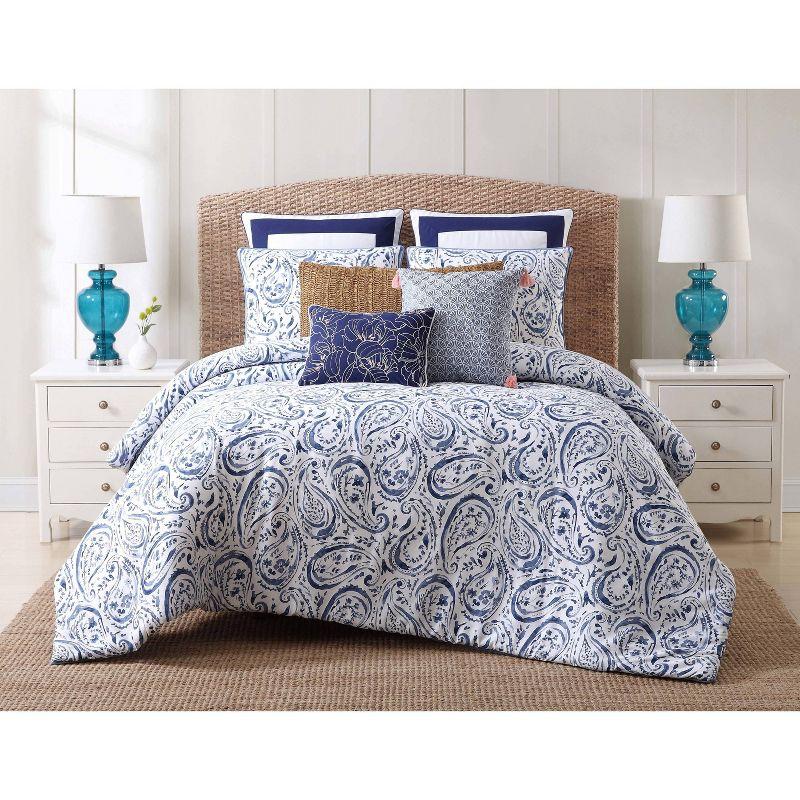 White and Navy Cotton Paisley Full Duvet Set