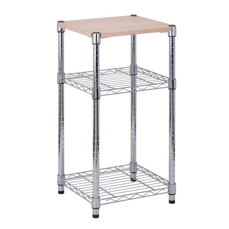 Contemporary Chrome & Wood 3-Tier Adjustable Shelving Unit