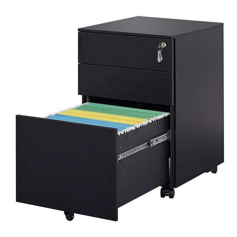 3 Drawer Mobile File Cabinet with Lock Steel File Cabinet for Legal/Letter/A4/F4 Size, Fully Assembled except for Wheels, Home/ Office Design