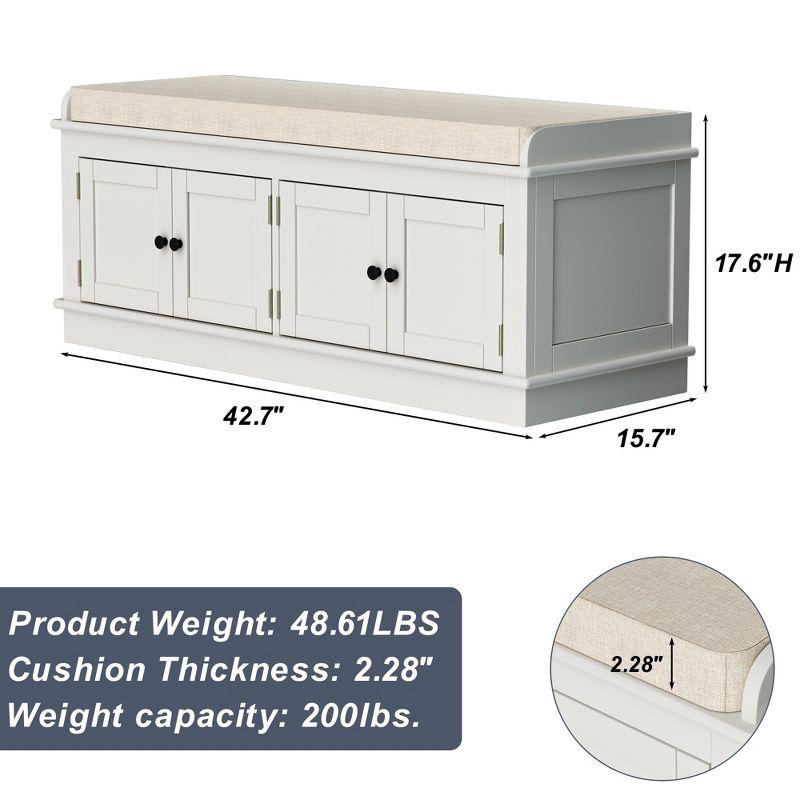 Storage bench w/4 Doors and Adjustable Shelves,ShoeBench w/Removable Cushion & Seating for Entryway Living Room Hallway Bedroom