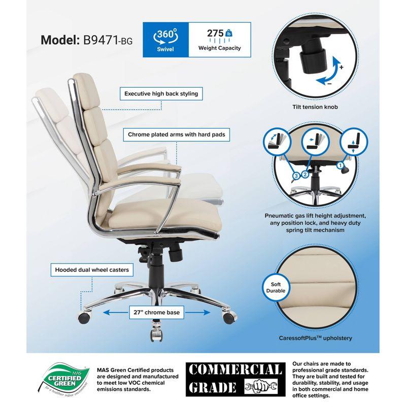Contemporary Striped Executive Office Chair Beige with Lumbar Support & Casters - Boss Office Products