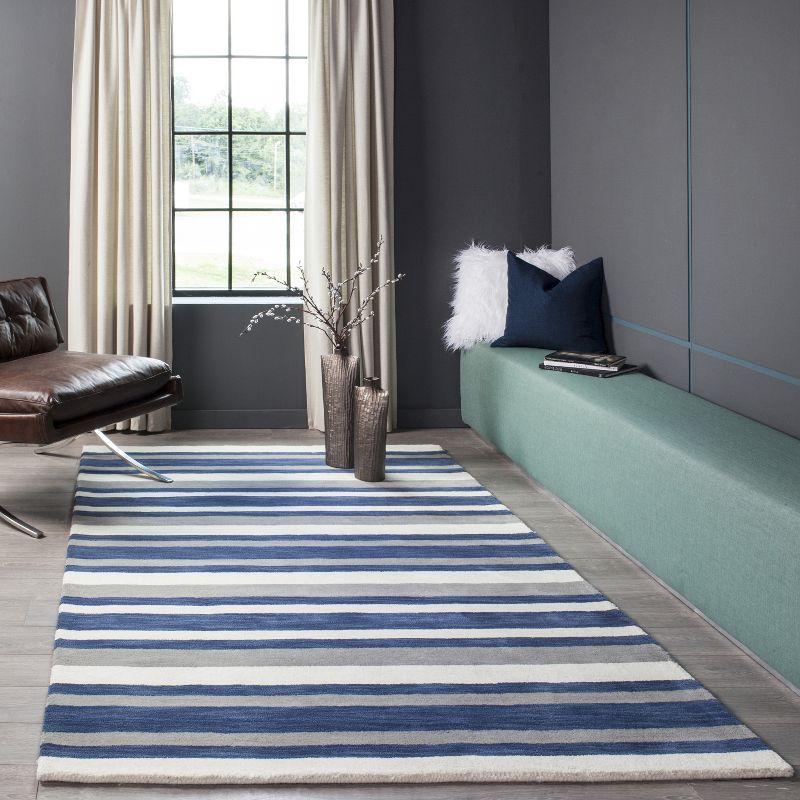 3'3"x5'3" Stripe Tufted Accent Rug Navy - Momeni: Contemporary Handmade Wool, Low Pile Indoor Rug, Canvas Backing