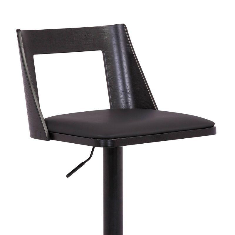 Armen Living Milan Adjustable Swivel Faux Leather Metal Barstool Black : Square Seat, Footrest, 250lb Capacity