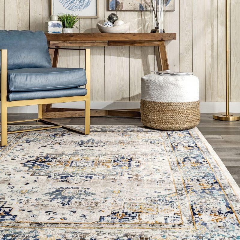 Square 6' Blue Medallion Easy-Care Synthetic Area Rug