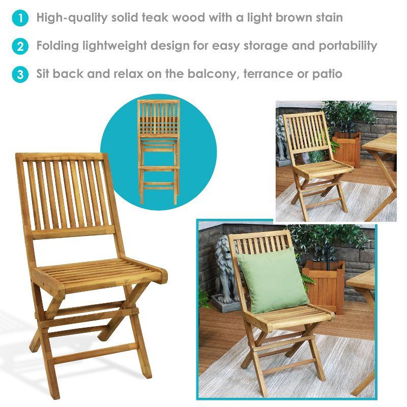 Sunnydaze Outdoor Solid Teak Wood with Stained Finish Nantasket Folding Dining Chairs - Light Brown - 2pk