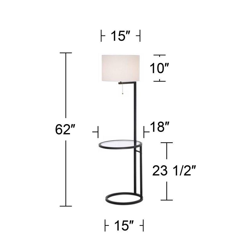 360 Lighting Space Saver Modern Floor Lamps with Tray Table 62" Tall Set of 2 Black Metal White Fabric Drum Shade for Living Room Bedroom Office House