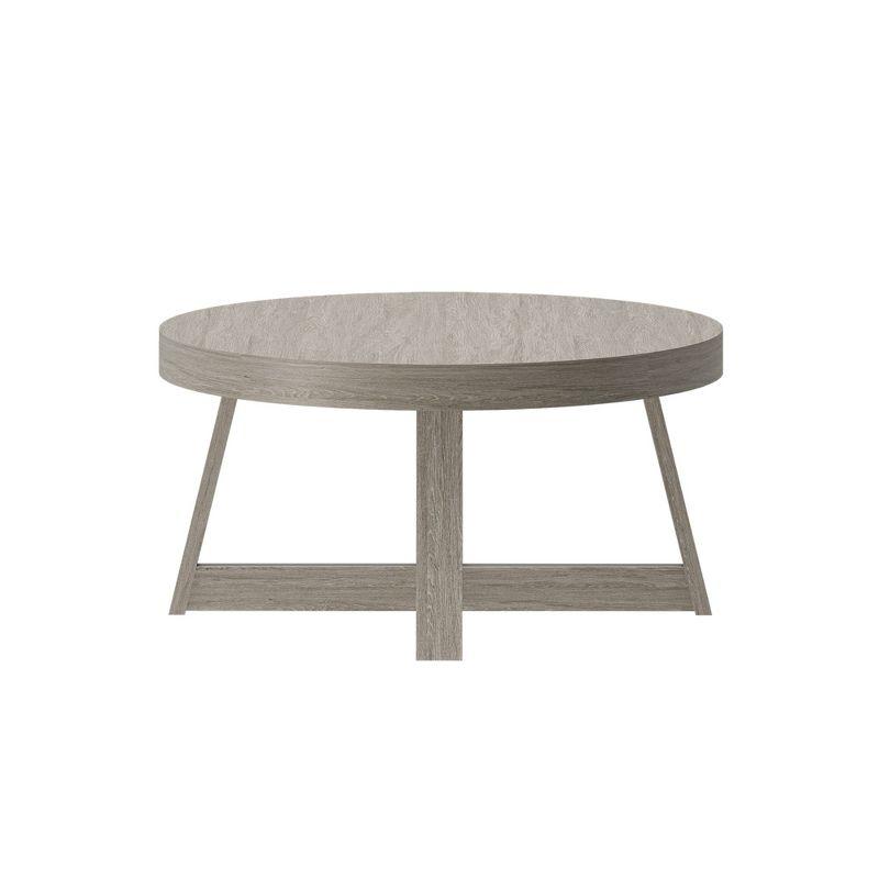 Plank+Beam Solid Wood Classic Round Coffee Table, 36" Farmhouse Coffee Table, Seashell Wirebrush