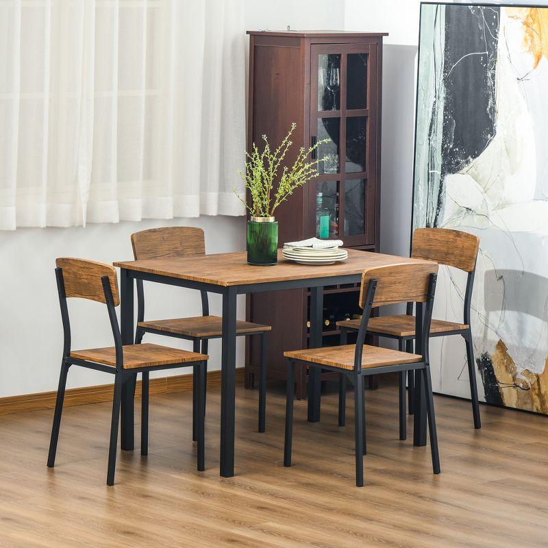 5 Piece Industrial Dining Table Set For 4, Recgular Kitchen Table And Chairs, Dining Room Set For Small Space