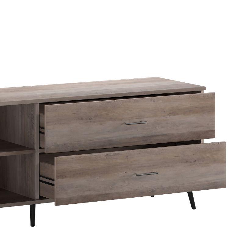 Merrick Lane Mid-Century Modern TV Stand for TV's up to 60" with Adjustable Shelf and Two Drawers in Walnut