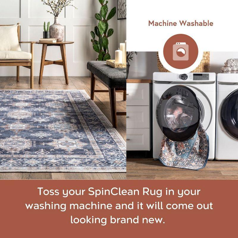 Nuloom Finley Medallion 5x8 Machine Washable Indoor Area Rug for Living Room Bedroom Dining Room Kitchen, Blue/Grey