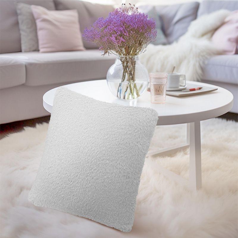 PAVILIA Set of 2 Fluffy Throw Pillow Covers, Decorative Faux Shearling Fur Square Cushion Accent for Bed Sofa Couch