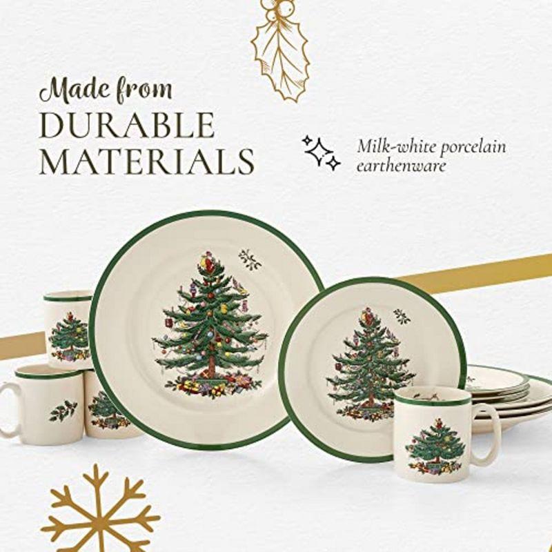 Spode Christmas Tree Collection 16-Piece Dinnerware Set, 10" Dinner Plate, 7.25" Salad Plate, 16 oz Cereal Bowl, 9 oz Mug