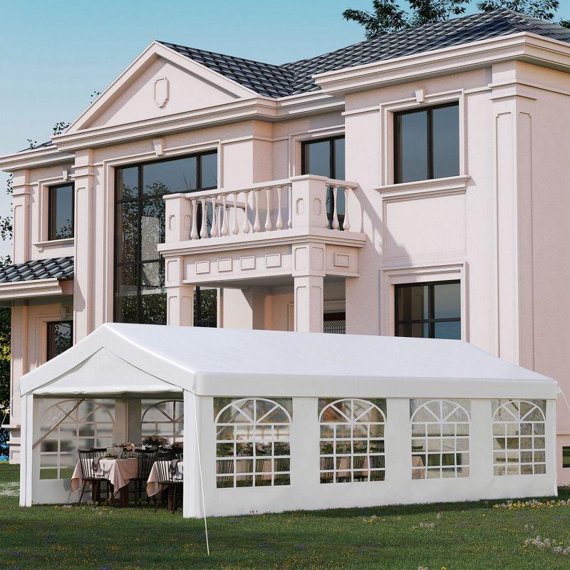 Outsunny 13' x 26' Event Tent & Party Pavilion, Removable Sidewalls, Zipper Doors, Extra Large Steel Frame, Stylish Windows, Wedding White