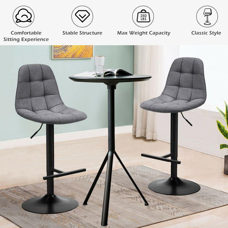 Costway Adjustable Bar Stools Swivel Counter Height Linen Chairs with Back Gray