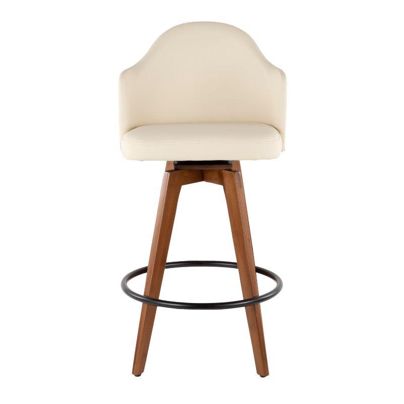 LumiSource 26" Ahoy Mid-Century Modern Counter Height Barstool Walnut/Cream: Swivel Seat, Padded Back, Wood Legs