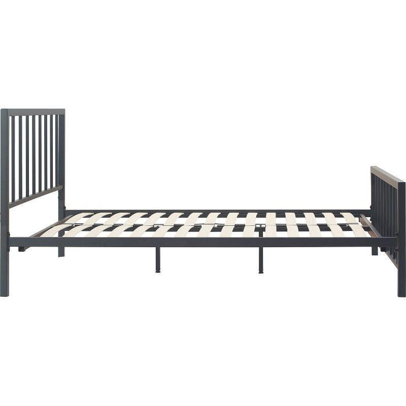 King Matte Black Metal Platform Bed Frame with Headboard and Slats