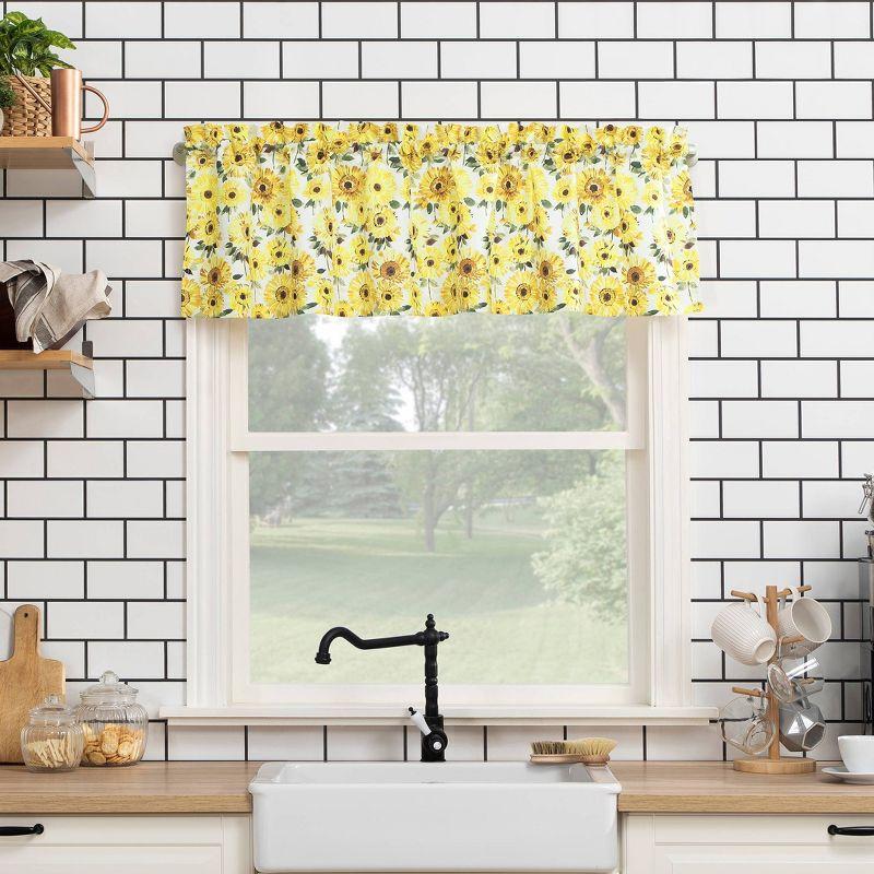 Sunflower Print Semi Sheer Rod Pocket Kitchen Curtain Valance and Tiers Set Yellow - No. 918